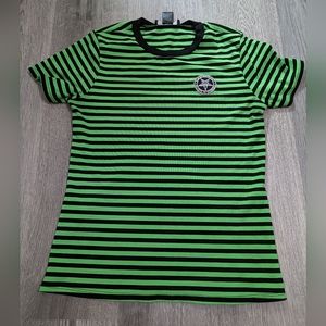 Blackcraft Cult Believe in Yourself Neon Green Striped Women Tee Size M Goth